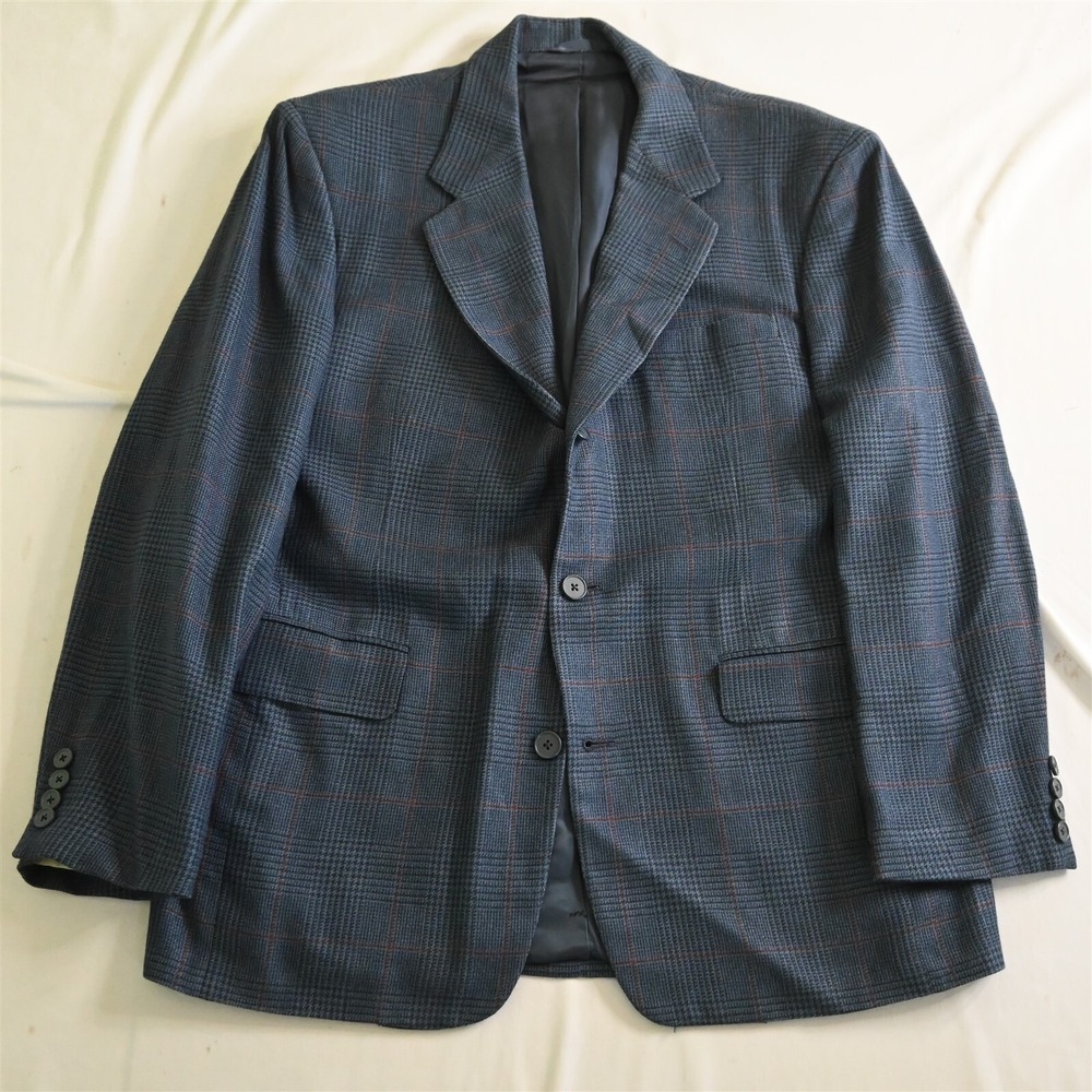 Vtg Neiman Marcus 41R 42R Blue Glenn Check Wool 3 Roll 2 Blazer Sport Jacket‎